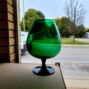 Mid Century Modern Empoli Murano Emerald Green Large Brandy Glass Vase Italian Hand Blown Art Glass Italy MCM