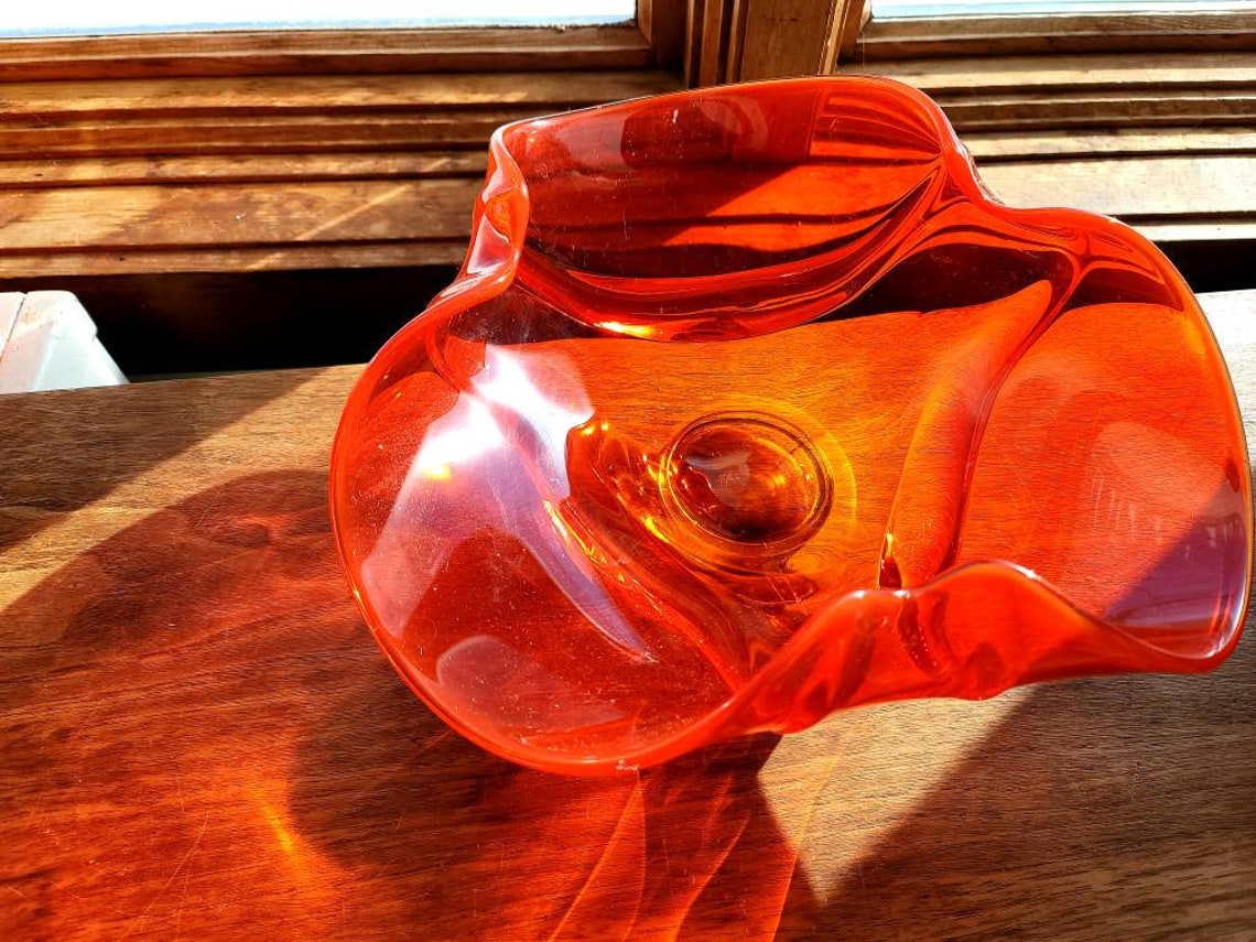 Viking Glass Epic Drape Bowl Amberina MCM Mid Mod Mid Etsy