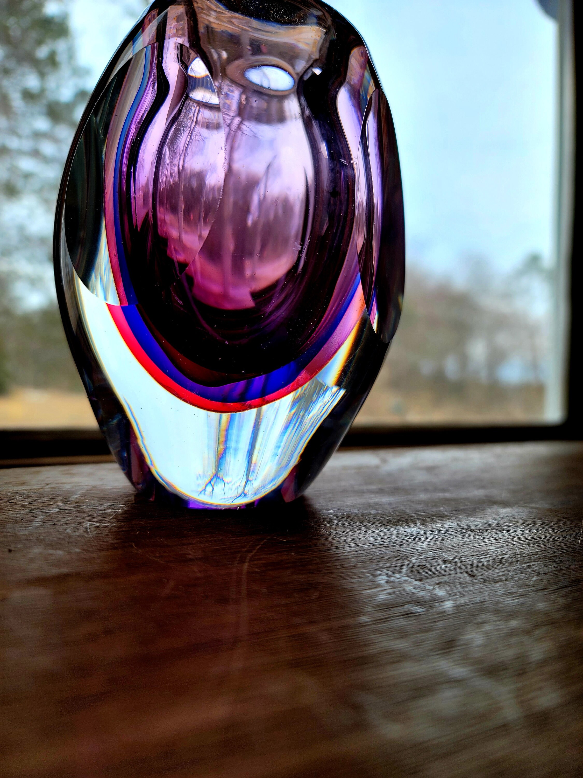 Murano Studio Glass Vase Faceted Murano Sommerso Pink Purple Etsy