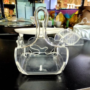 Vintage Lucite Klar Acryl Serviettenhalter Quadratisch Apfelform mit Griff