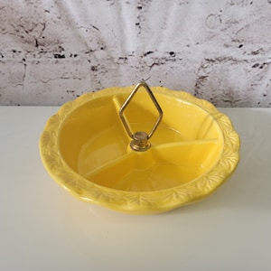 Vintage California Pottery Relish Divided Dish, Yellow USA 994 Mid Century Kitchen