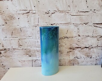 Lou Hoenig California Pottery 338 Vase, MCM Turquoise Blue Drip Glaze