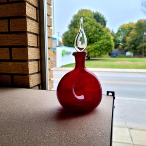 Vintage Bischoff Mid Century Decanter 1960's Red Glass Pinch Bottle Vase MCM Art Glass