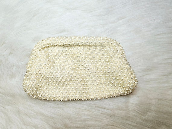 Vintage Corde Bead pochette des annees 1950 a charniere avec cadre sac de soiree en perles Ivoire Etsy France