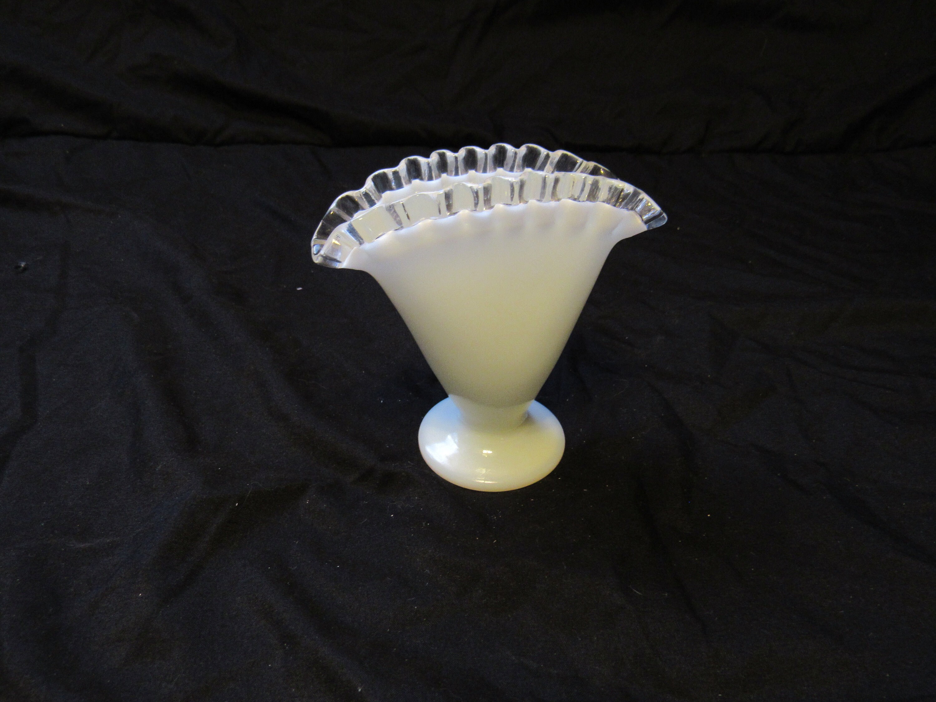 Vintage Fenton Silver Crest White Fan Vase Etsy