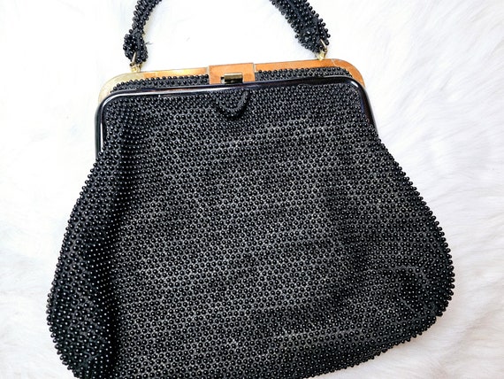 1950s Corde’ Bead Purse, Black, Vintage Handbag C… - image 8