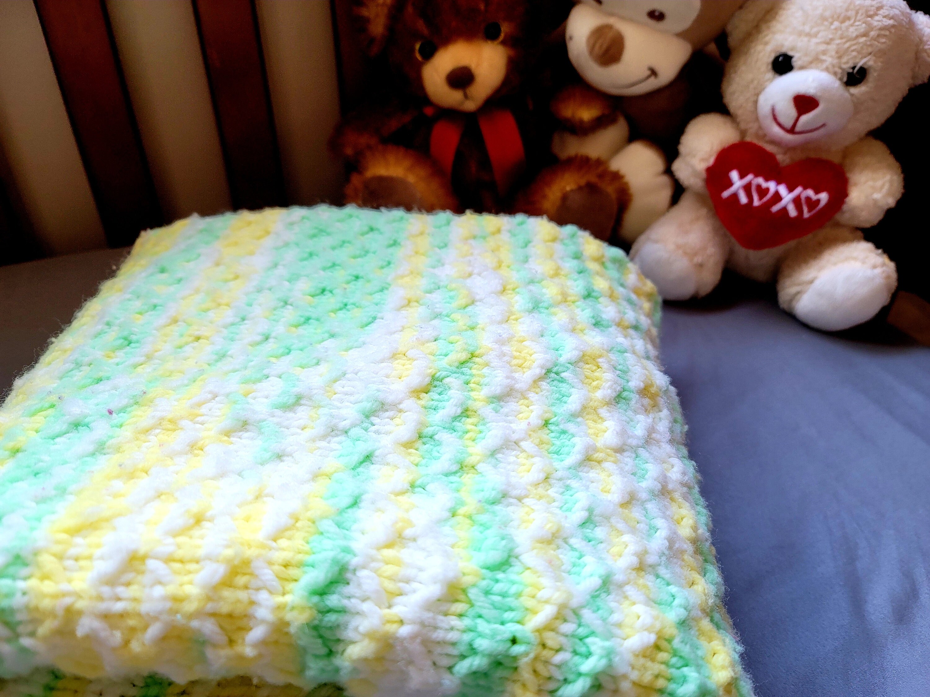 Vintage Crotchet Handmade Baby Blanket Green Yellow White Etsy UK