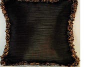 solid black pillow with fringe velvet linen burlap faux silk for sofa couch chair