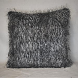 black grey fox long faux fur decorative throw pillow custom large