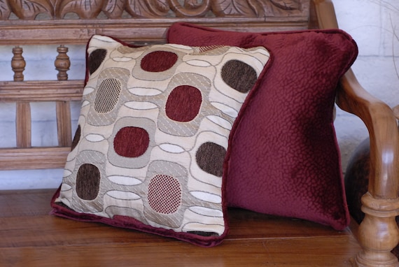 Sale Modern geometric burgundy red cream embroidered throw pillows for couch sofa handmade usa contemporary