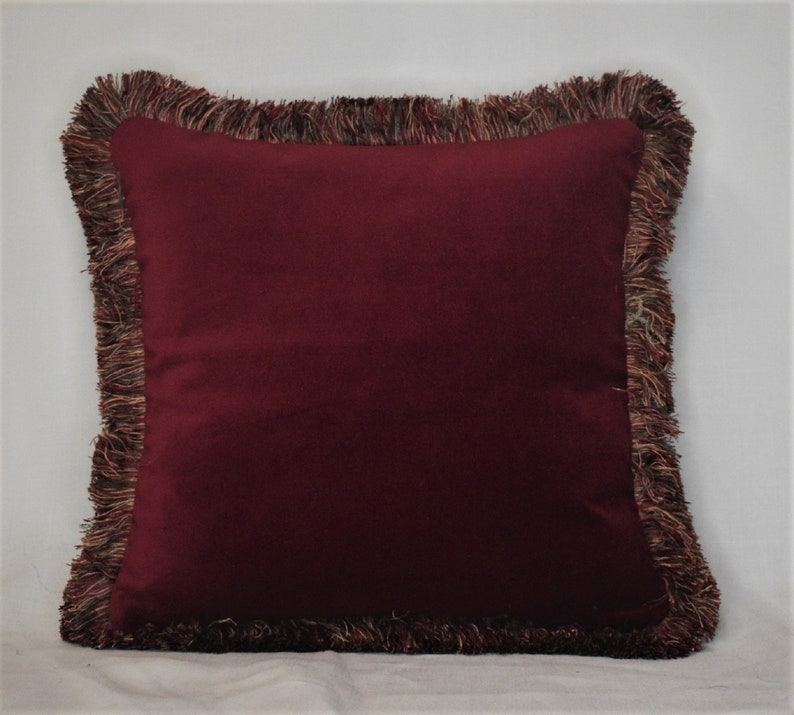 Burgundy red velvet decorative throw pillow with fringe Etsy