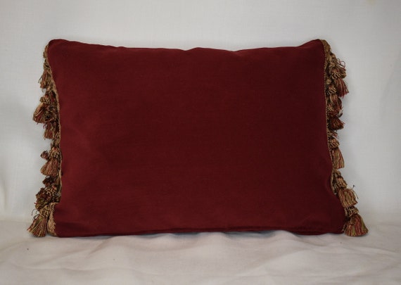 Rectangle Throw Pillow Rust or Red and Gold Velvet With Tassel Trim Handmade Usa for Living Room Sofa or Chair Etsy Canada