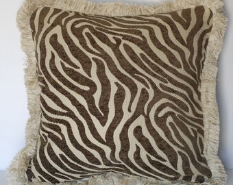 zebra animal skin decorative throw pillow in black white brown beige for sofa chair or couch