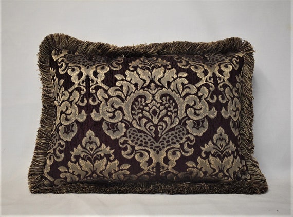 large green chenille throw pillow with fringe for living room sofa handmade usa