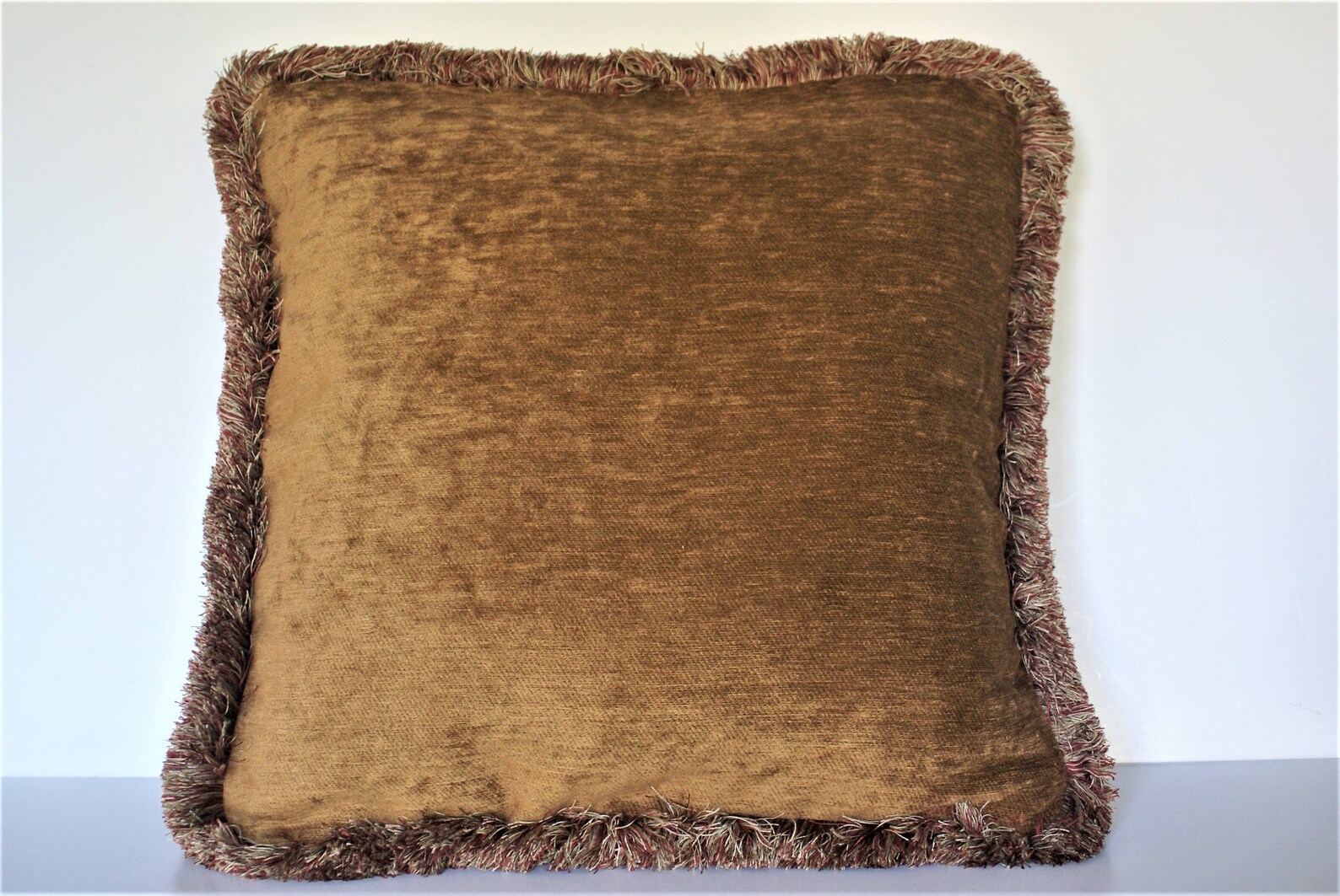 Large Solid Rust Gold Chenille Gold Fringe Throw Pillow for Etsy