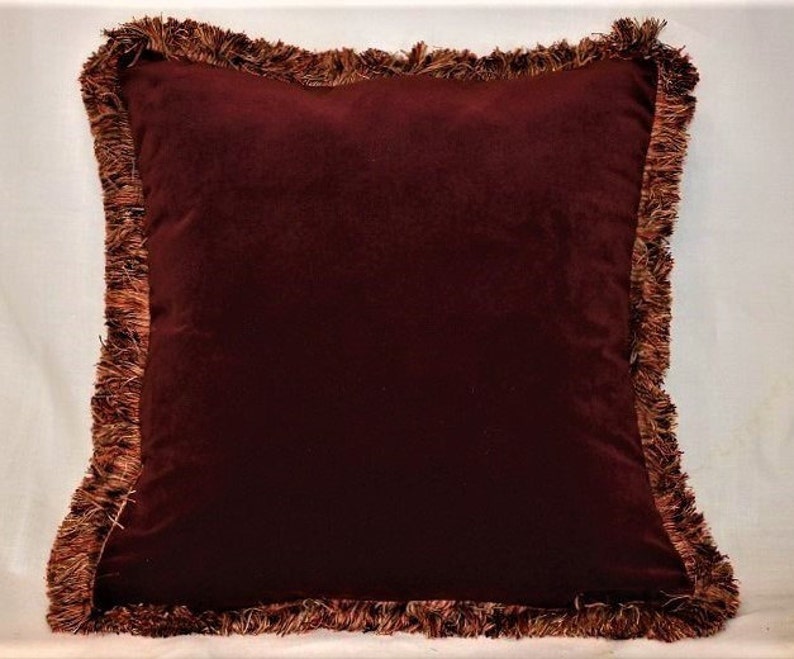 Large velvet decorative throw pillows with fringe for sofa Etsy
