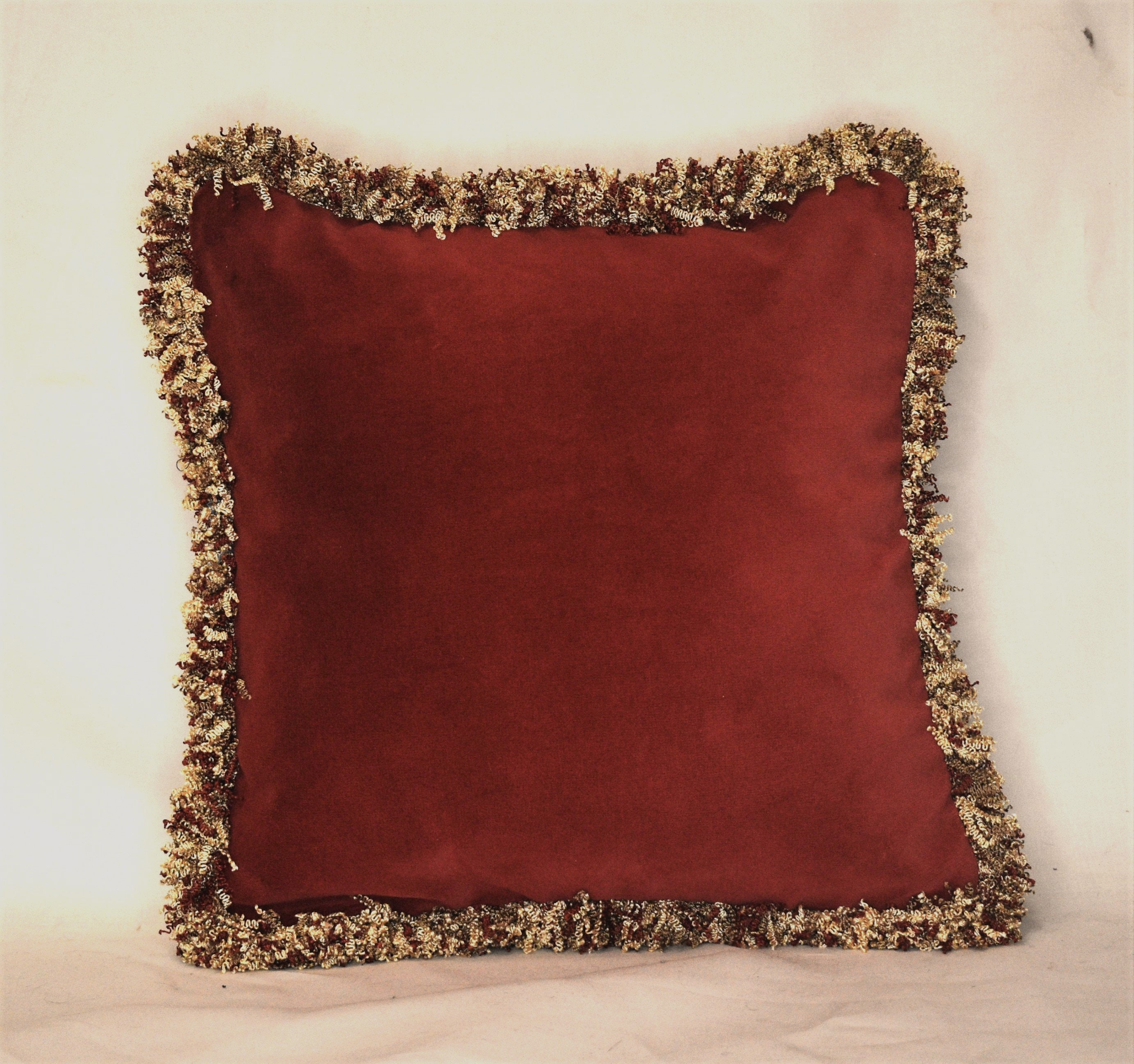 Accent Pillows Red Velvet Cushion With Gold Tassels Rusty Orange