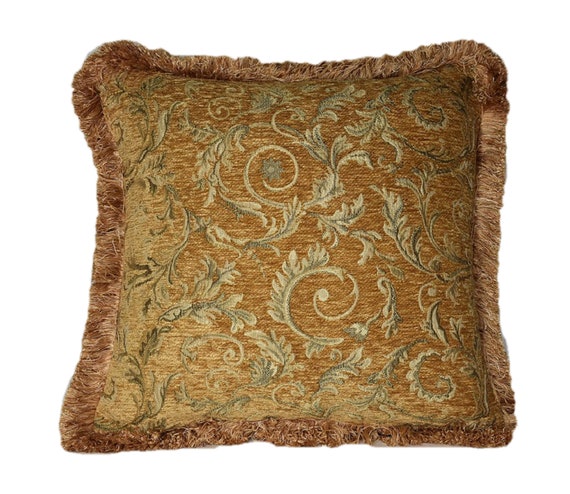 Grandi cuscini floreali dorati in ciniglia con frange per poltrona o divano  con inserti made in usa -  Italia