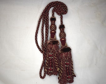 extra large drapery tie back tassels in dark red and gold