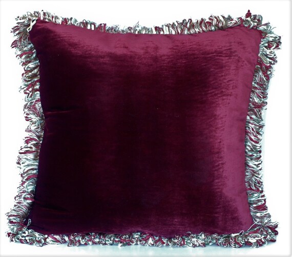 Burgundy And Beige Silk Velvet Decorative Throw Pillow For Etsy