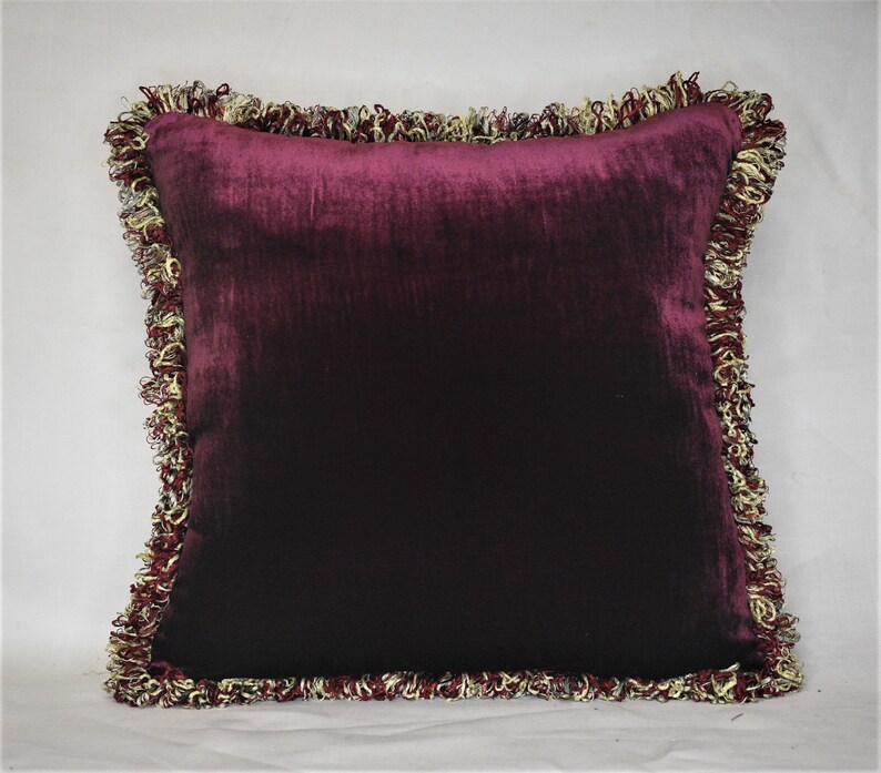 Burgundy and beige silk velvet decorative throw pillow for Etsy