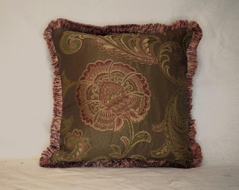 vine floral woven chenille decorative throw pillow with fringe for living room sofa