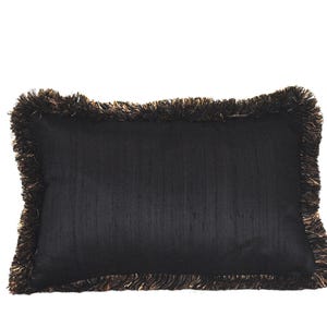 black silk fringe pillow for sofa  bolster or square custom made in usa
