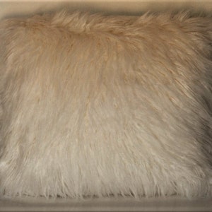 large long mongolian sheepskin faux fur pillow white for sofa handmade image 2