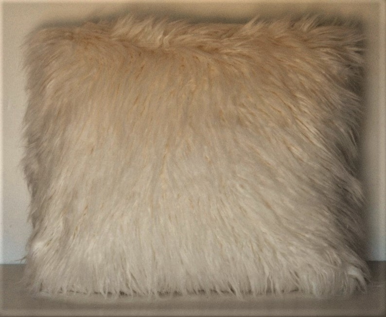 large long mongolian sheepskin faux fur pillow white for sofa handmade image 2