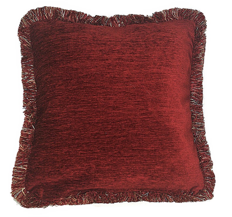 Large Chenille Red Gold Embroidered Throw Pillows With Fringe Etsy