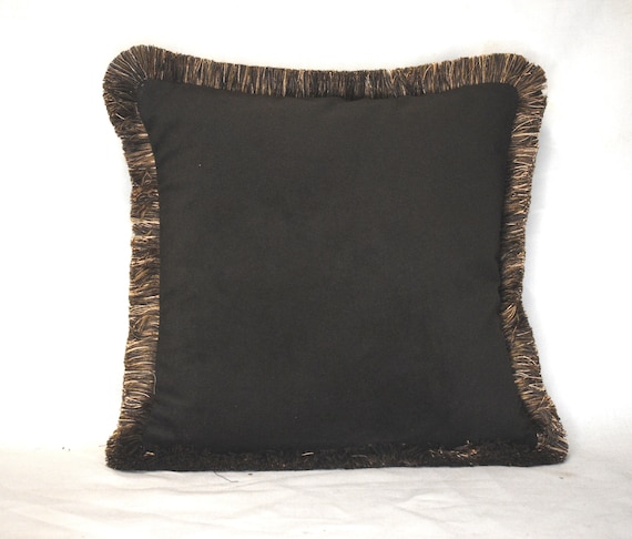 Large Brown Velvet Throw Pillow With Gold Fringe for Sofa Couch or Chair Handmade in Usa Etsy Canada