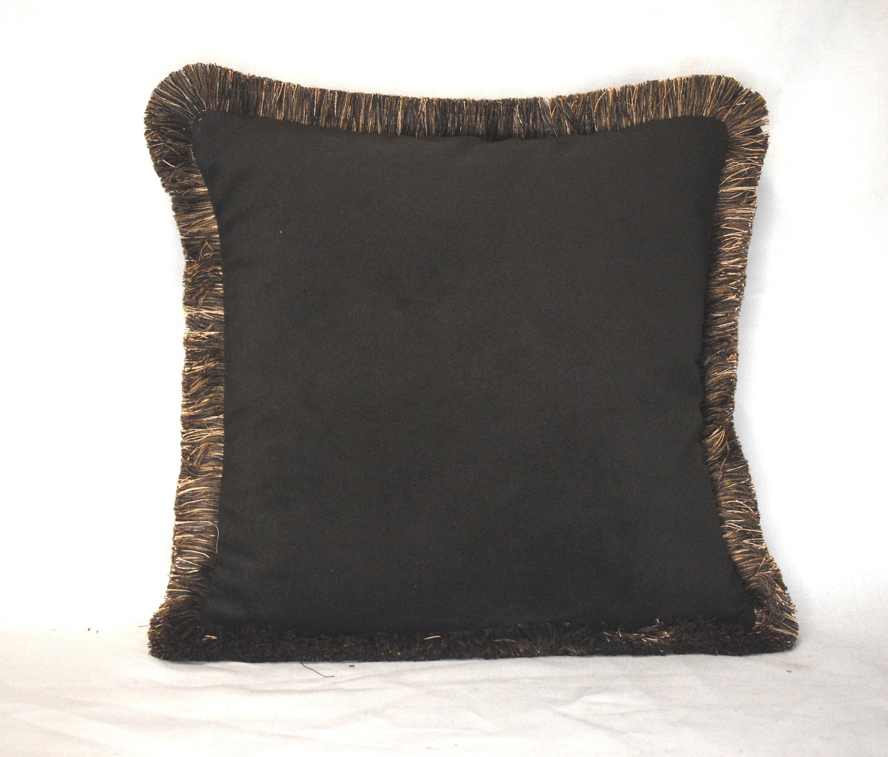 Large Brown Velvet Throw Pillow With Gold Fringe for Sofa Couch or Chair Handmade in Usa Etsy