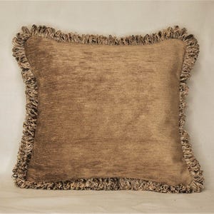 solid gold chenille fringe decorative throw pillow for sofa bed or chair