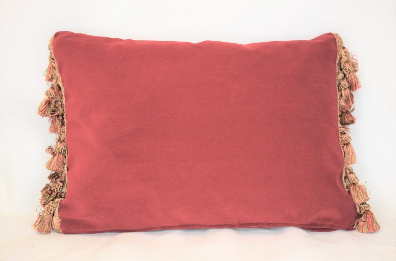 Rectangle throw pillow rusty red gold velvet with tassel trim Etsy