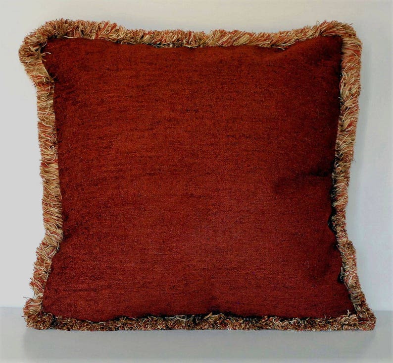Large Solid Rust Gold Chenille Gold Fringe Throw Pillow for Etsy