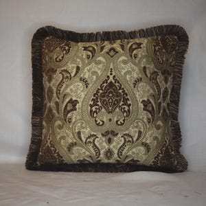 chenille brown medallion decorative throw pillow with fringe for sofa