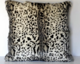 black white brown beige leopard faux fur animal skin throw pillow handmade in usa for sofa chair or couch