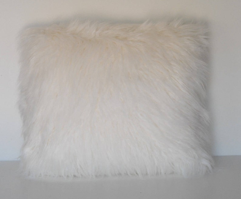 large long mongolian sheepskin faux fur pillow white for sofa handmade image 1