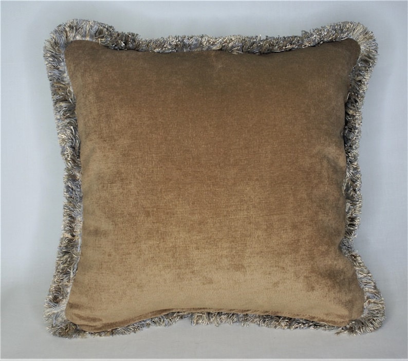 Large velvet decorative throw pillows with fringe for sofa Etsy