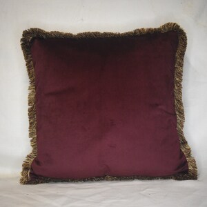 Burgundy Red Velvet Decorative Throw Pillow With Fringe 23x23 Etsy