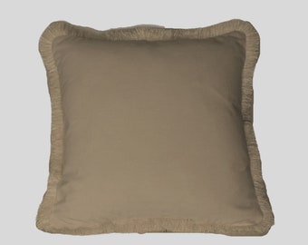 ivory velvet fringed decorative throw pillow for living room sofa 17x17