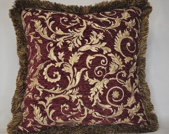 Wk221a Red Gold Damask Chenille Flower Throw Cushion Cover/Pillow Case Custom Wk221a Red Gold Damask Chenille Flower Throw Cushion Cover/Pillow Case Custom