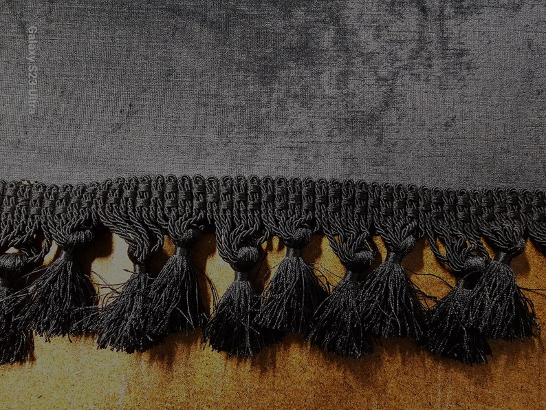 large black and gold velvet tassel fringed pillow square or rectangle handmade in usa image 2