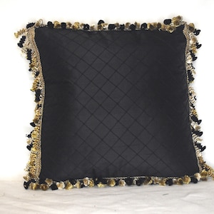 black gold pintuck pleated lattice silk with gold tassel fringe for living room sofa