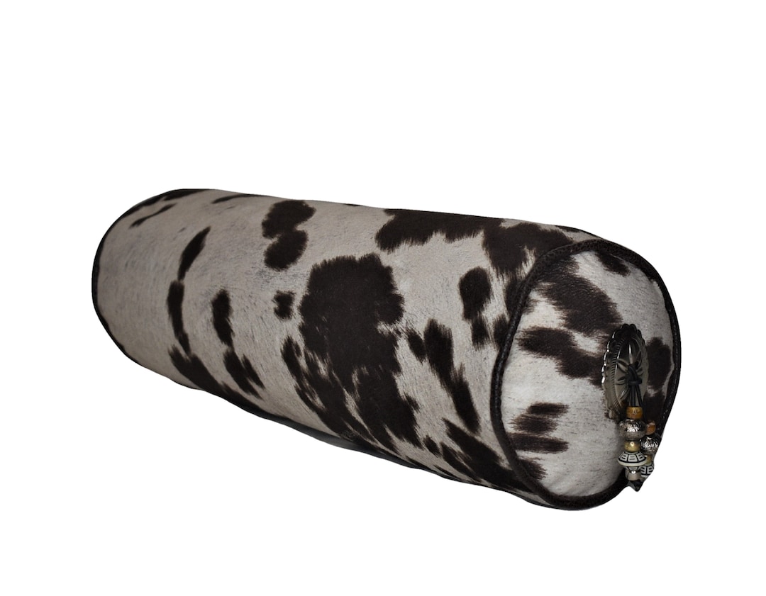 Western Brown Cowhide Faux Leather Bolster Pillow With Conchos Etsy
