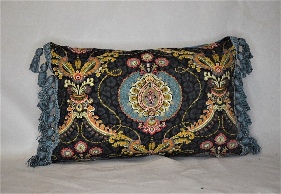 Turquoise Gold Black Lumbar Decorative Throw Pillow for Chair of Sofa