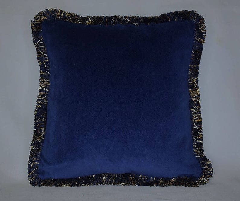 Large Solid Navy Cotton Velvet Fringe Throw Pillows for Sofa Etsy