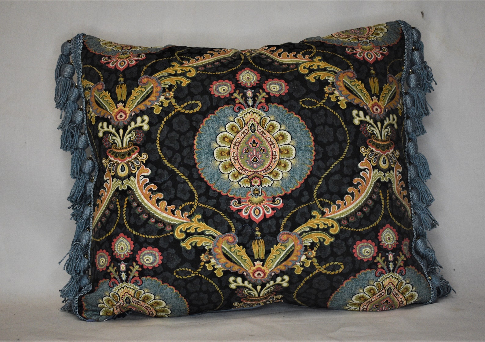 Turquoise Gold Black Lumbar Decorative Throw Pillow for Chair Etsy