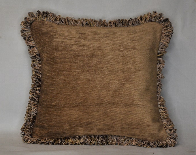 Dark Gold Chenille Decorative Throw Pillow With Fringe for Etsy