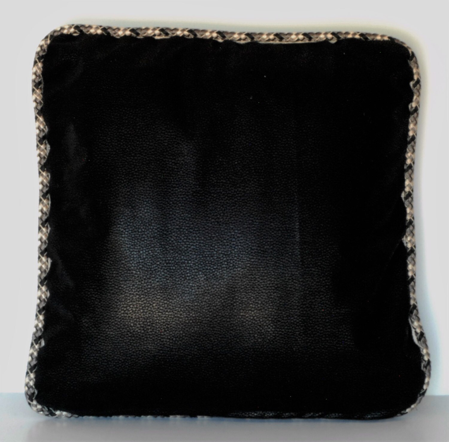 faux leather black decorative throw pillow with braided black Etsy